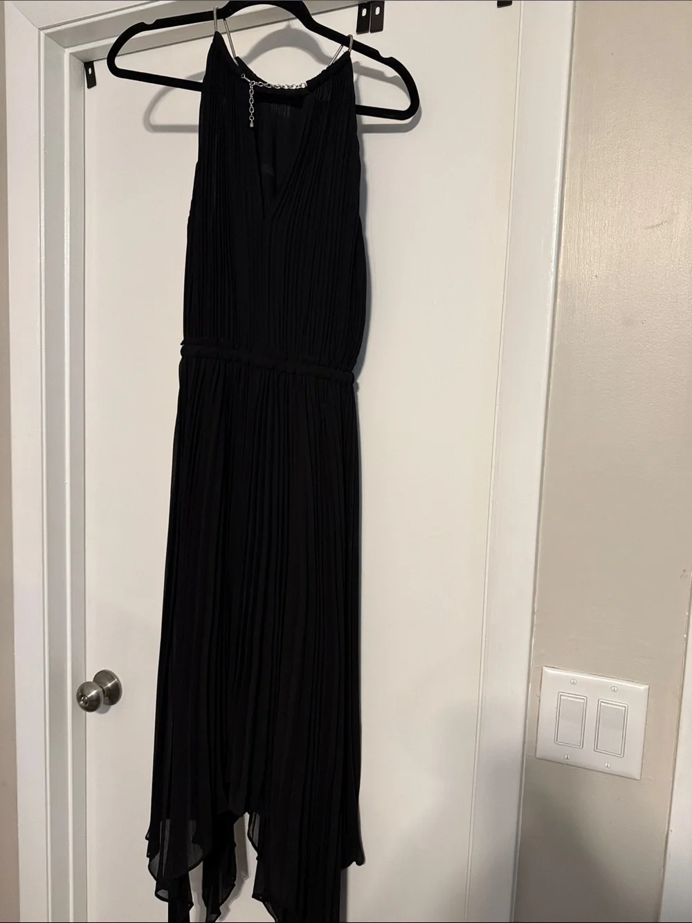 Michael Kors Black Pleated High-Low Halter Dress